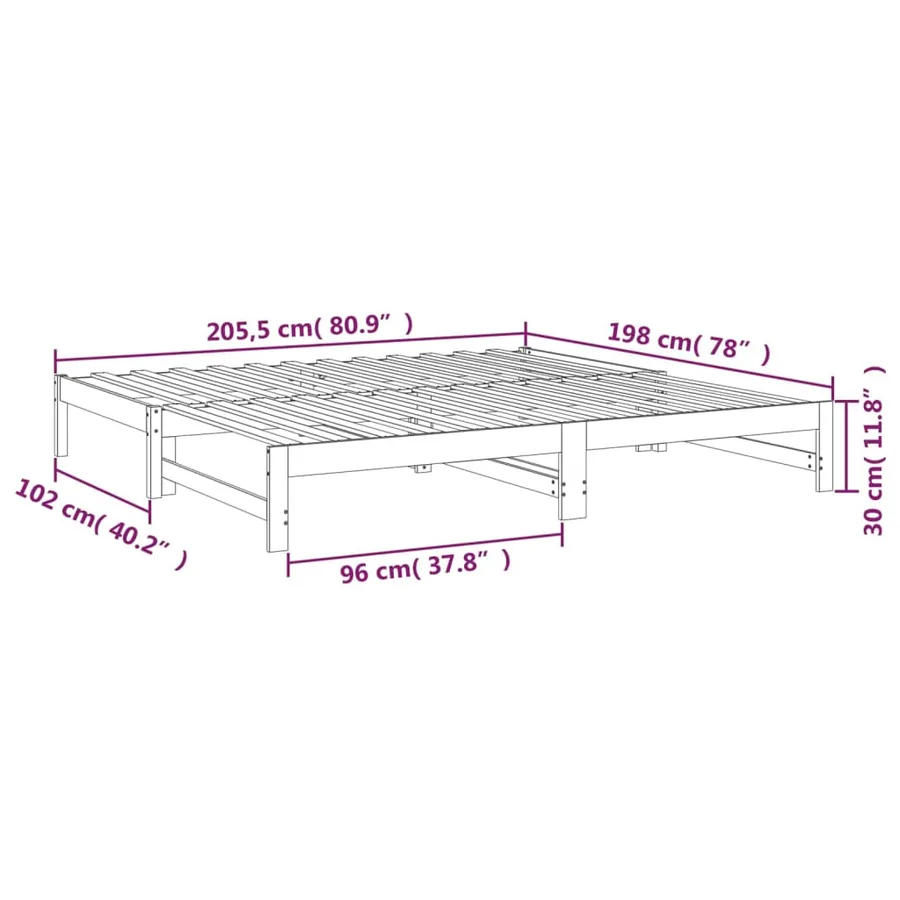 Lit coulissant sans matelas blanc 2x(100x200) cm - 12