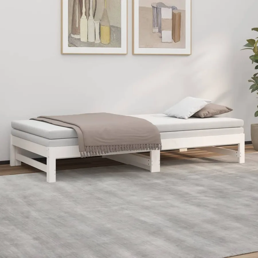Lit coulissant sans matelas blanc 2x(100x200) cm - 4