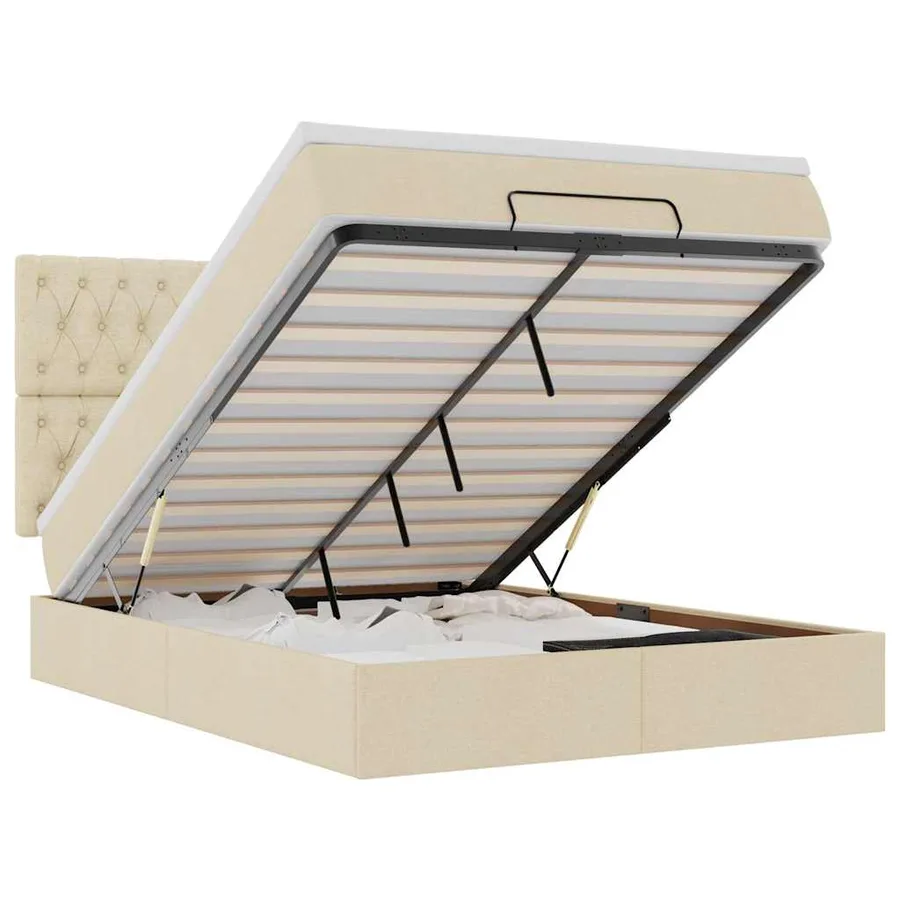 Cadre de lit ottoman avec matelas crème 140x190 cm tissu - 2