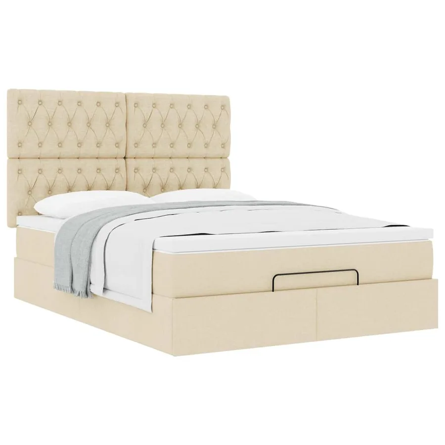 Cadre de lit ottoman avec matelas crème 140x190 cm tissu - 5
