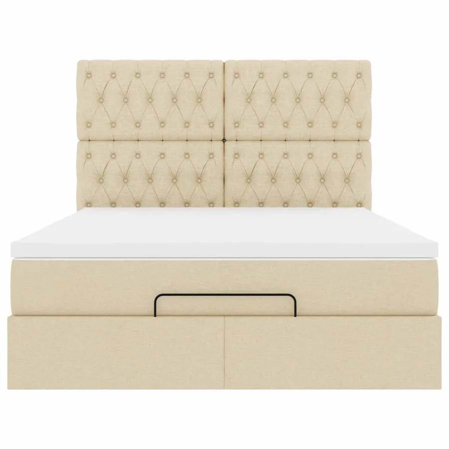 Cadre de lit ottoman avec matelas crème 140x190 cm tissu - 7