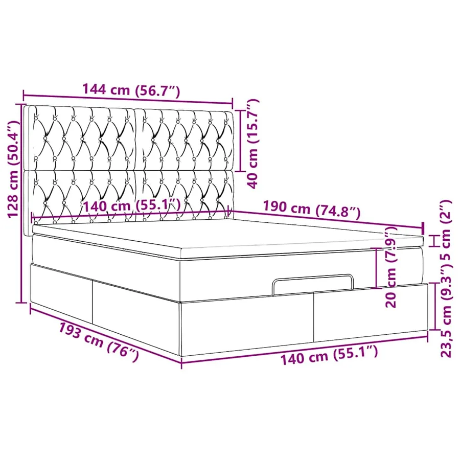 Cadre de lit ottoman avec matelas crème 140x190 cm tissu - 17