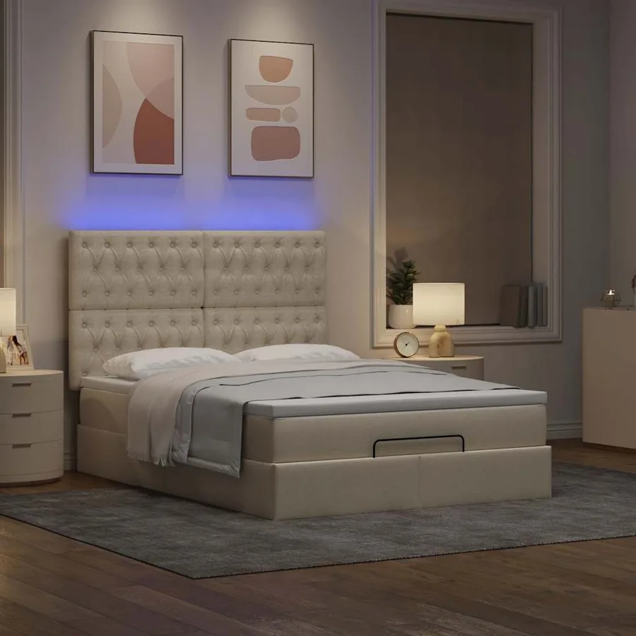 Cadre de lit ottoman avec matelas crème 140x190 cm tissu - 2