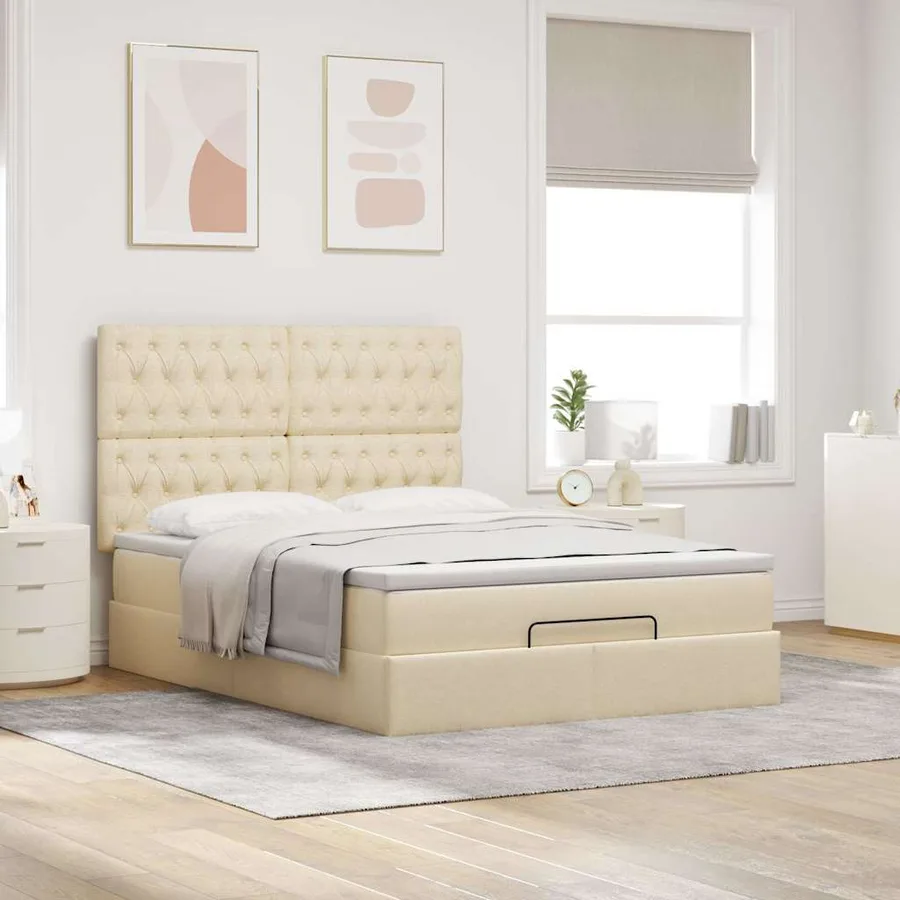 Cadre de lit ottoman avec matelas crème 140x190 cm tissu - 3
