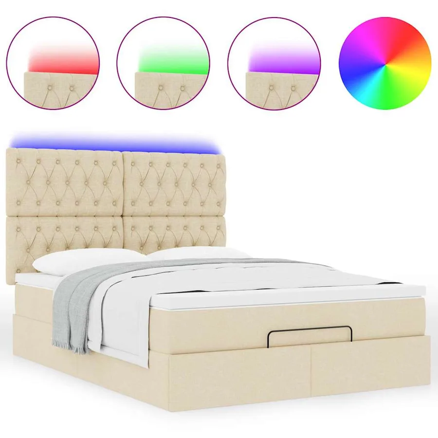 Cadre de lit ottoman avec matelas crème 140x190 cm tissu - 4