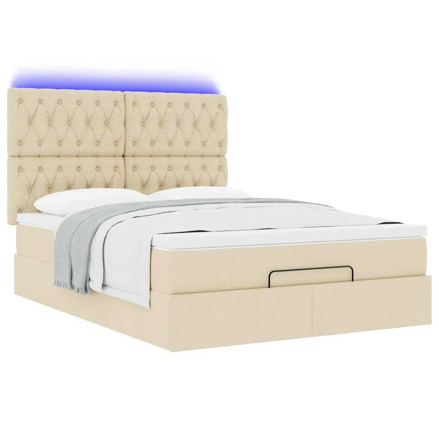 Cadre de lit ottoman avec matelas crème 140x190 cm tissu - 5