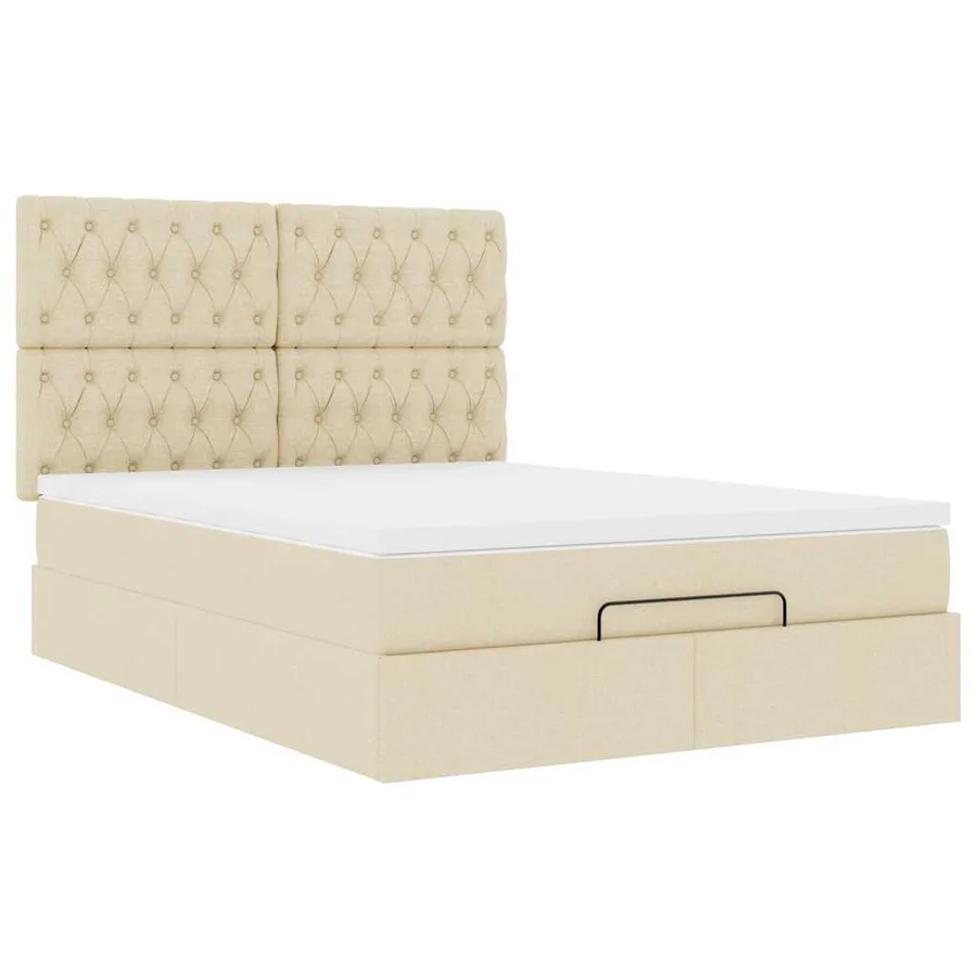 Cadre de lit ottoman avec matelas crème 140x190 cm tissu - 6