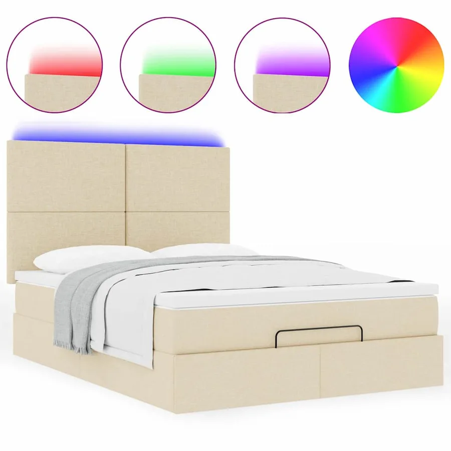 Cadre de lit ottoman avec matelas crème 140x190 cm tissu - 5