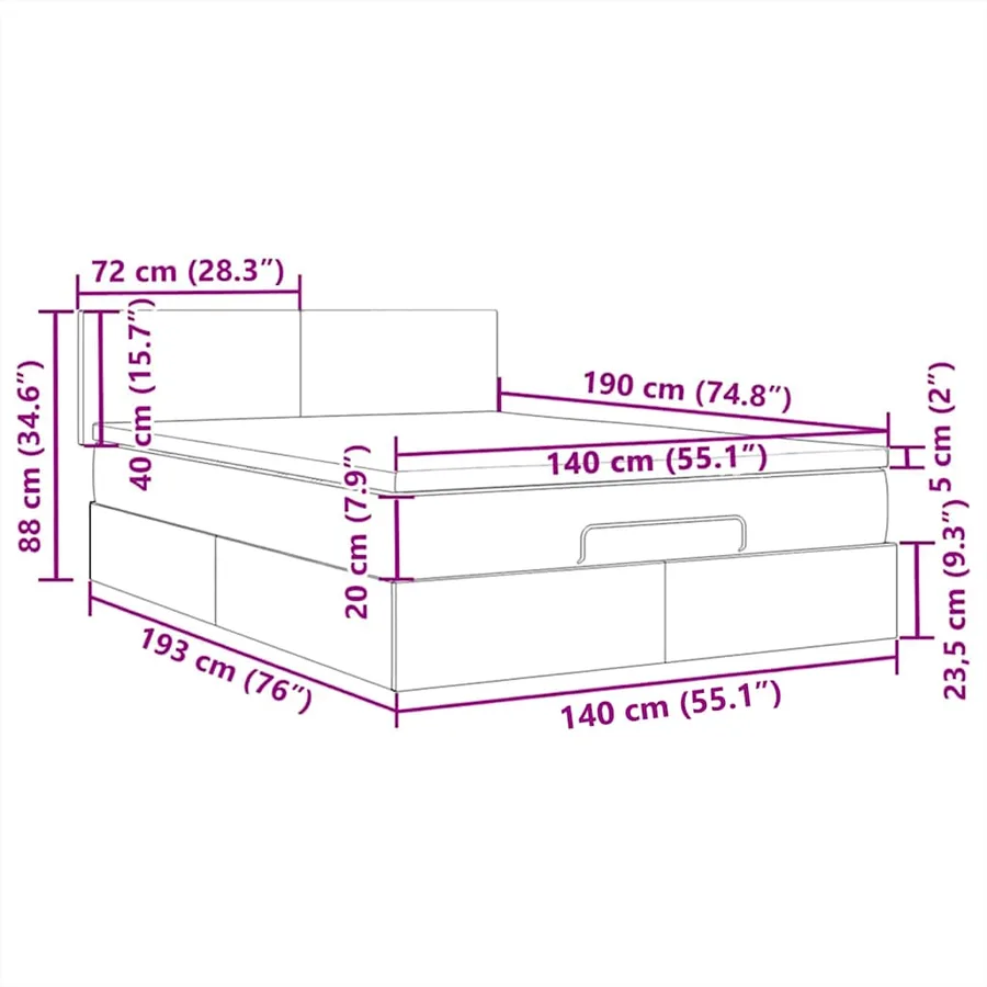 Lit ottoman avec matelas et LED crème 140x190 cm tissu - 18