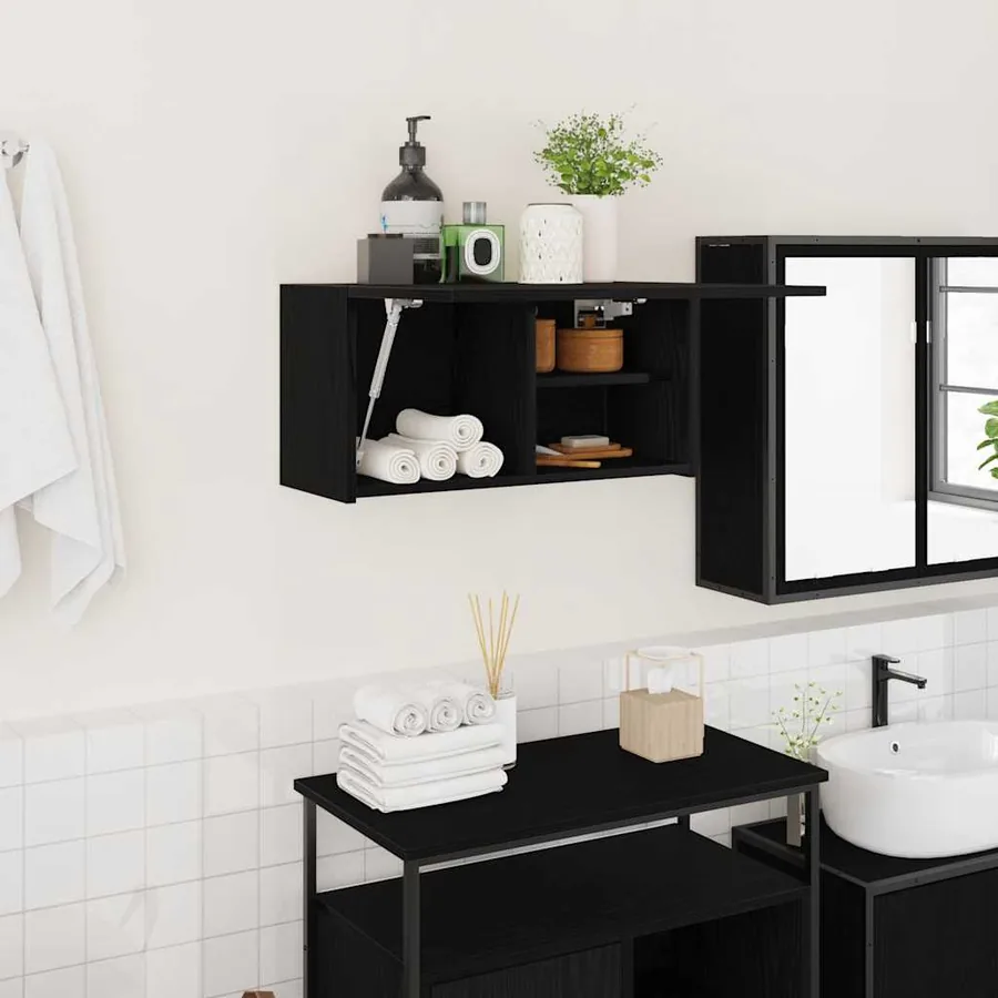 Armoire murale de bain noir 60x25x30 cm bois d'ingénierie
