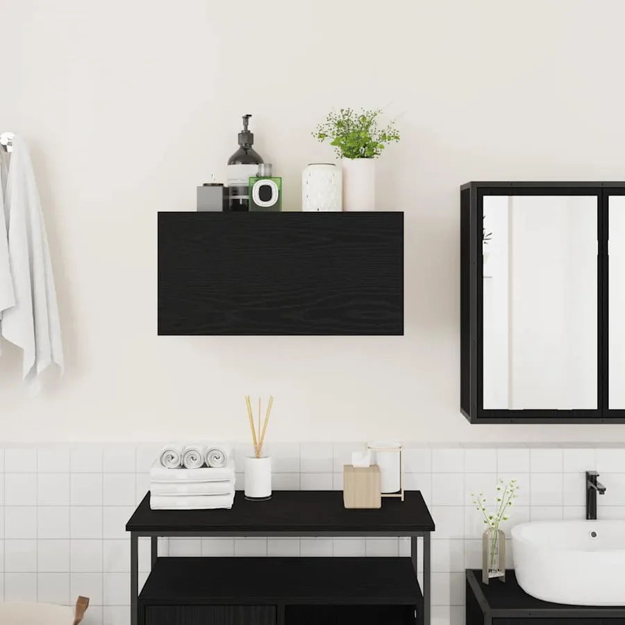 Armoire murale de bain noir 60x25x30 cm bois d'ingénierie - 3