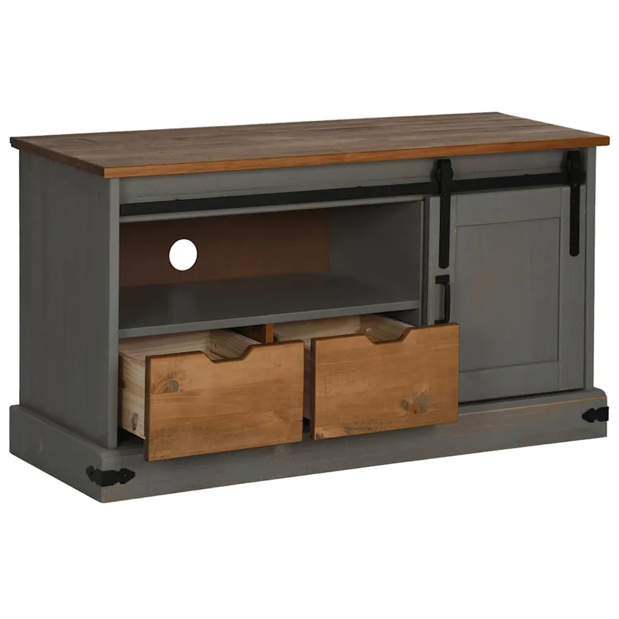 Meuble TV HALDEN porte coulissante gris 110x40x60cm bois massif - 4
