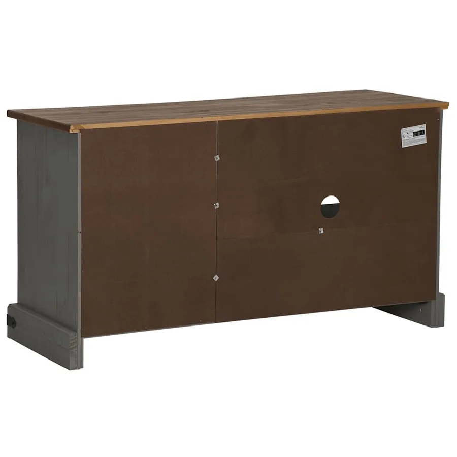 Meuble TV HALDEN porte coulissante gris 110x40x60cm bois massif - 6