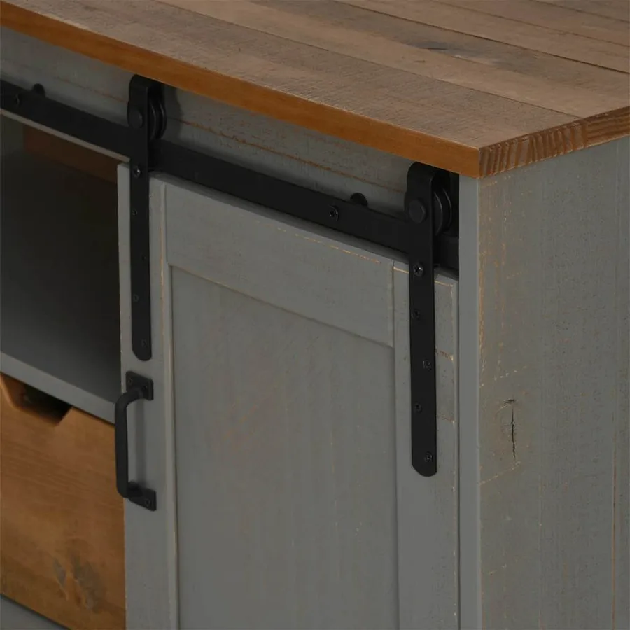 Meuble TV HALDEN porte coulissante gris 110x40x60cm bois massif - 8