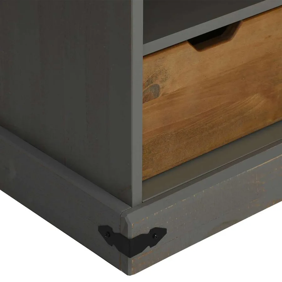 Meuble TV HALDEN porte coulissante gris 110x40x60cm bois massif - 9