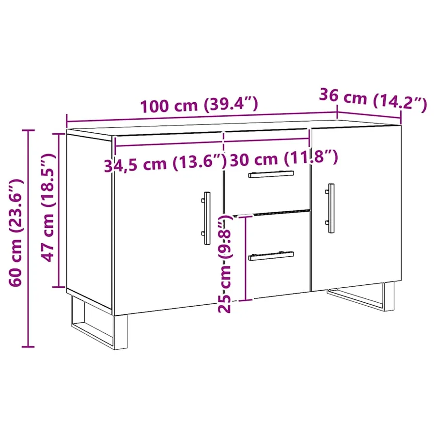 Buffet chêne artisanal 100x36x60 cm bois d'ingénierie - 10