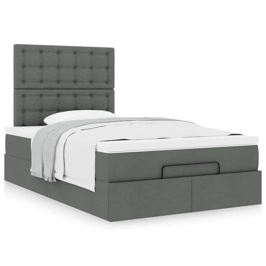 Cadre de lit ottoman avec matelas gris foncé 120x190 cm tissu - 4