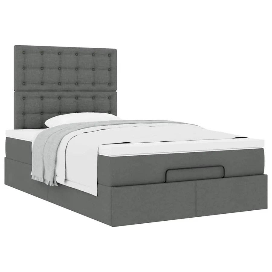 Cadre de lit ottoman avec matelas gris foncé 120x190 cm tissu - 5