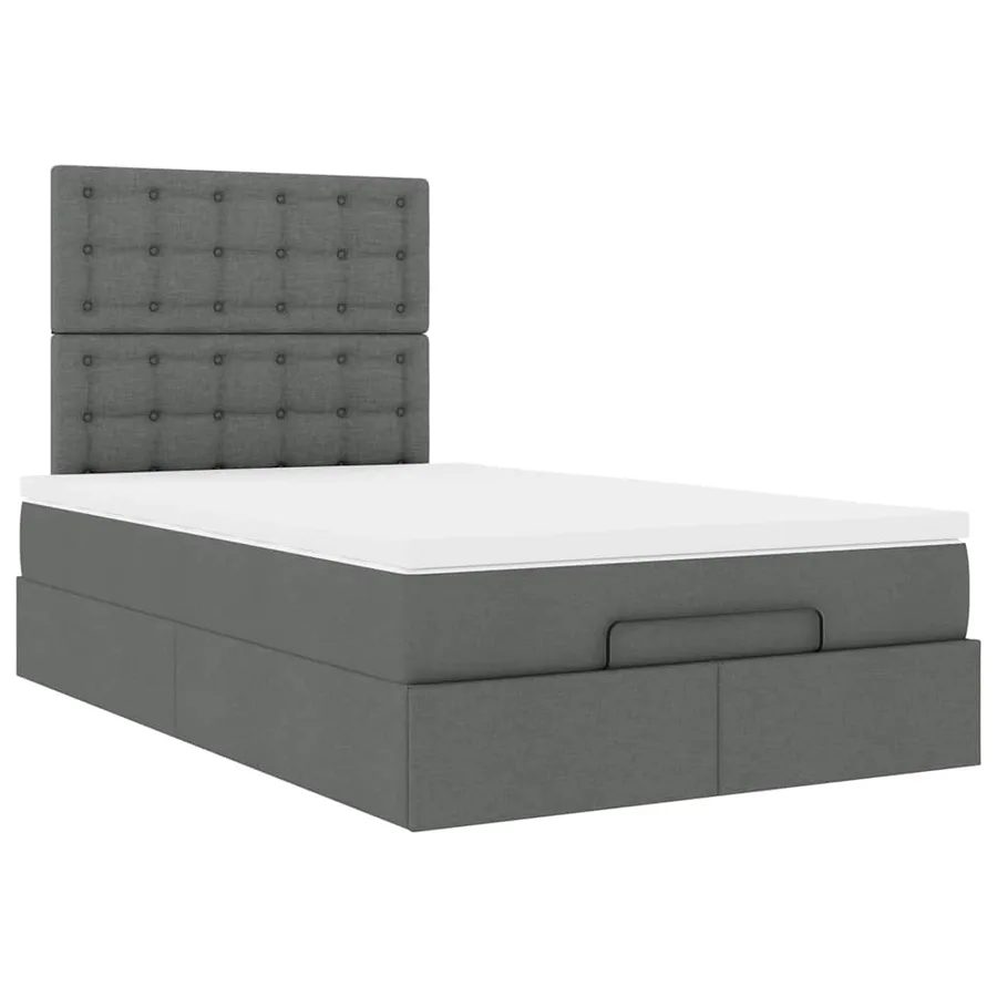 Cadre de lit ottoman avec matelas gris foncé 120x190 cm tissu - 6