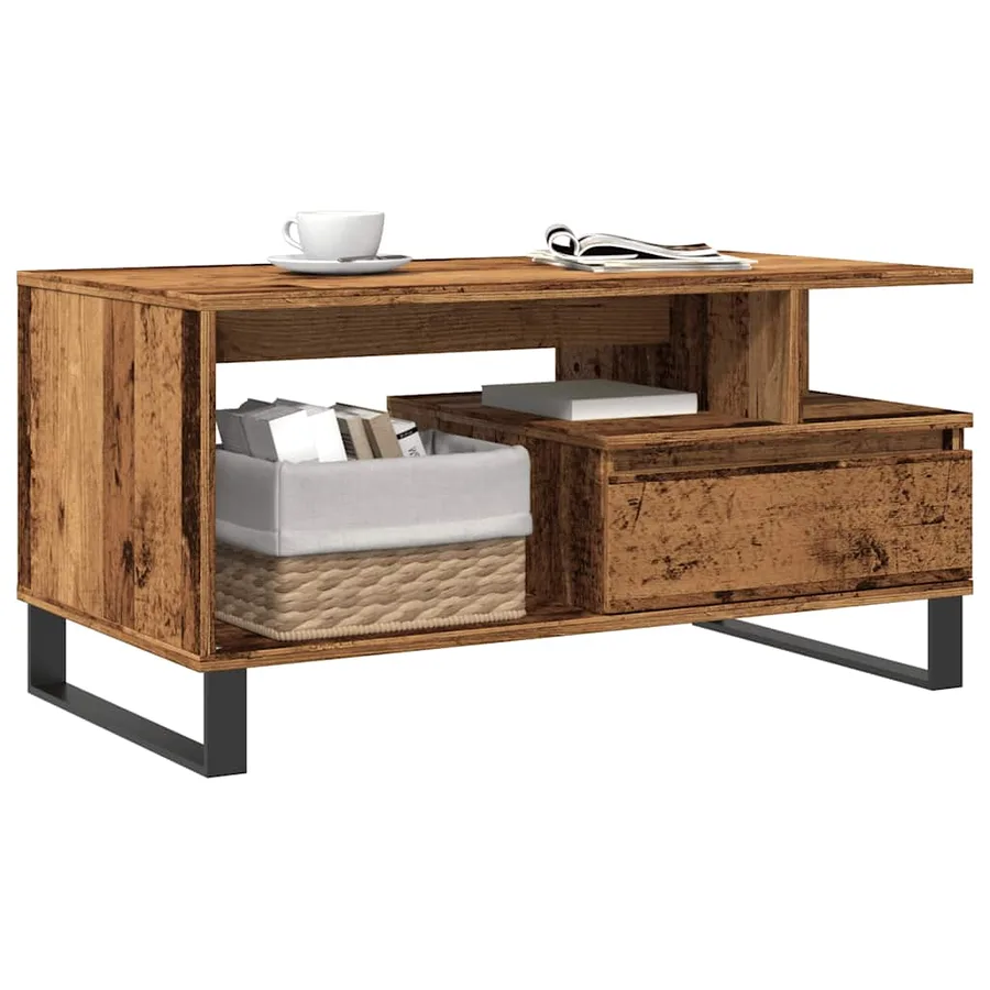 Table basse vieux bois 90x49x45 cm bois d'ingénierie - 3