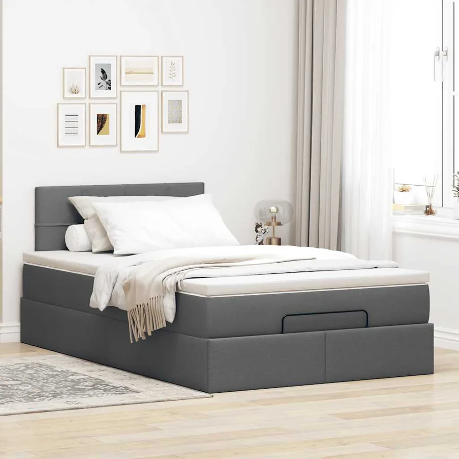 Lit ottoman avec matelas et LED gris foncé 120x190 cm tissu - 4