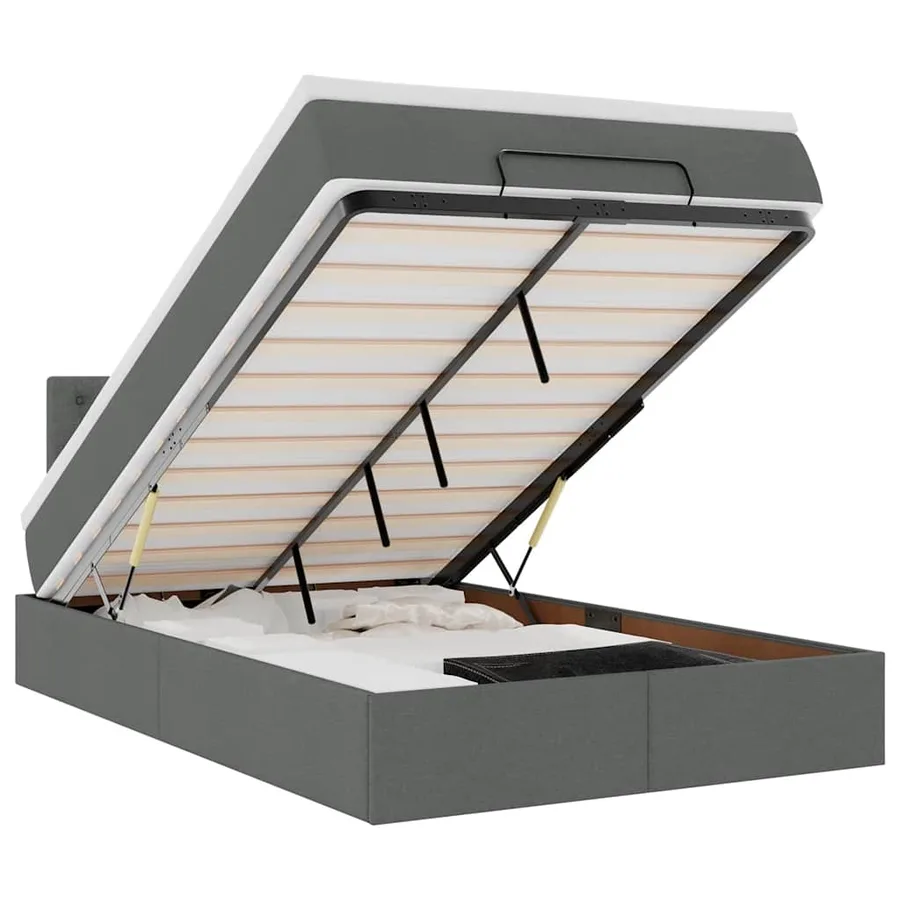 Lit ottoman avec matelas et LED gris foncé 120x190 cm tissu - 2