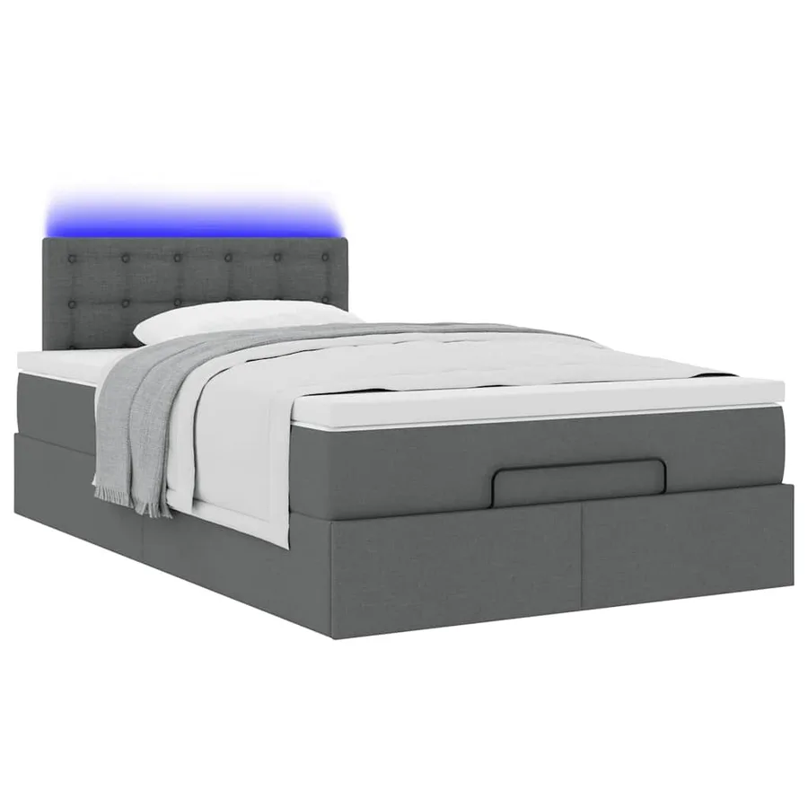 Lit ottoman avec matelas et LED gris foncé 120x190 cm tissu - 6
