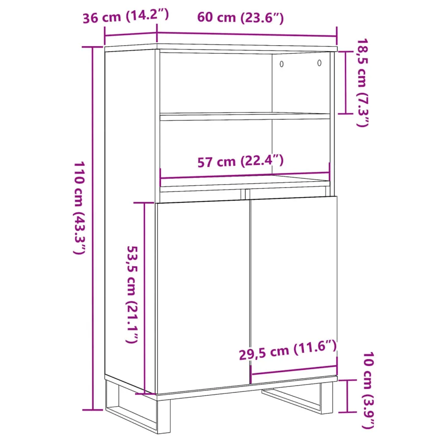 Buffet haut chêne artisanal 60x36x110 cm bois d'ingénierie - 10
