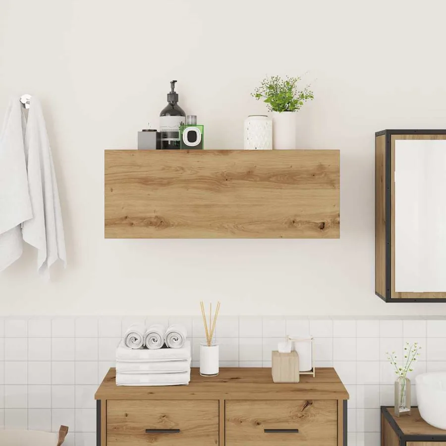 Armoire murale de bain chêne artisanal bois d'ingénierie - 3