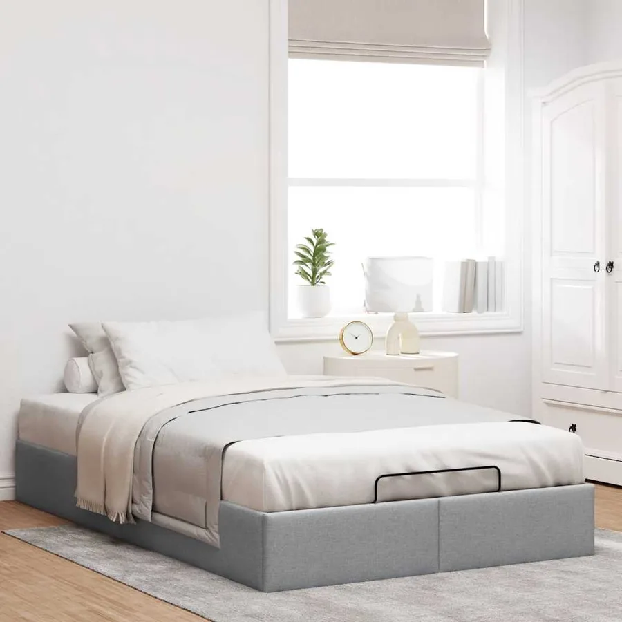 Cadre de lit ottoman sans matelas gris clair 120x190 cm tissu - 3