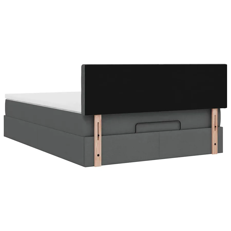 Lit ottoman avec matelas et LED gris foncé 140x200 cm tissu - 12