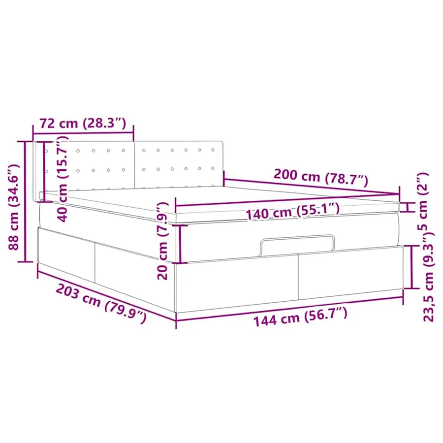 Lit ottoman avec matelas et LED gris foncé 140x200 cm tissu - 18
