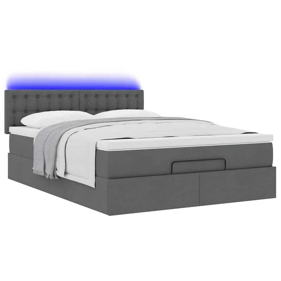 Lit ottoman avec matelas et LED gris foncé 140x200 cm tissu - 6