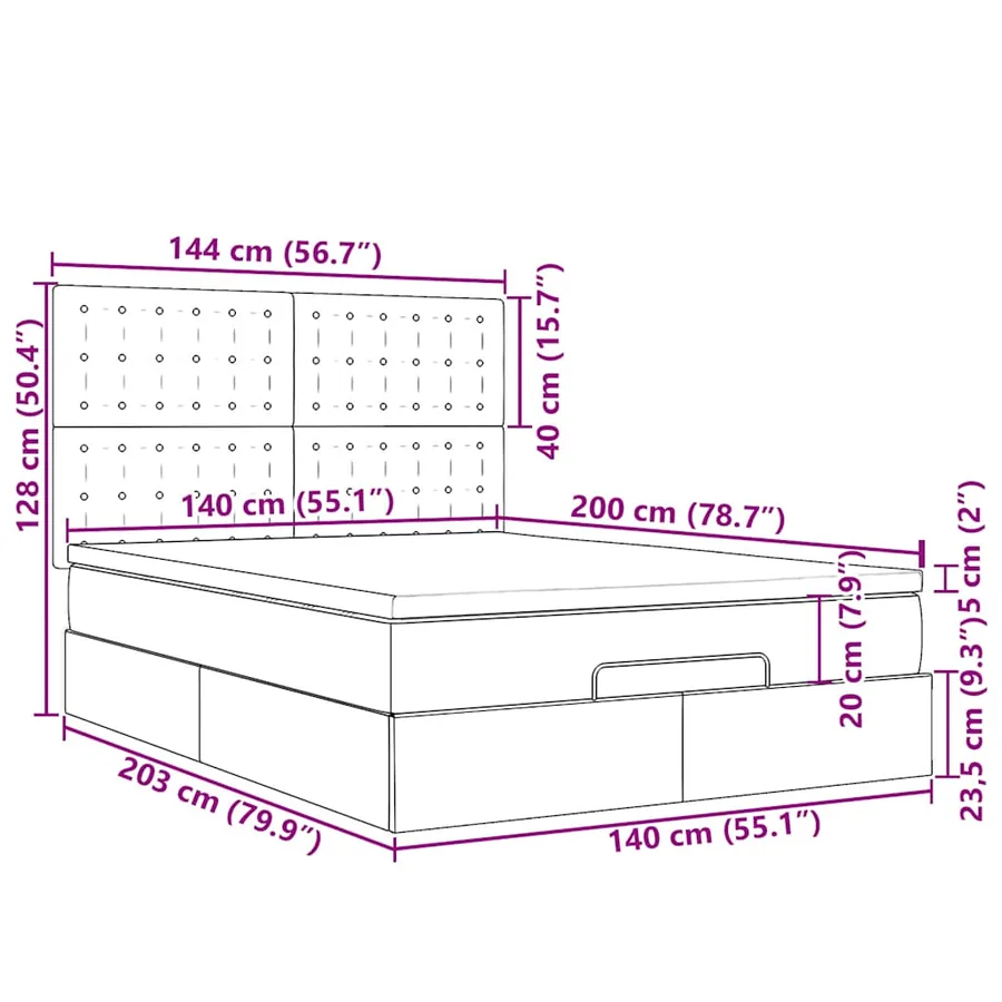 Cadre de lit ottoman avec matelas gris foncé 140x200 cm tissu - 18
