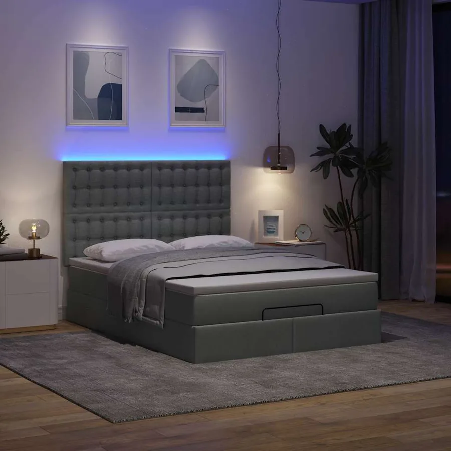 Cadre de lit ottoman avec matelas gris foncé 140x200 cm tissu - 3