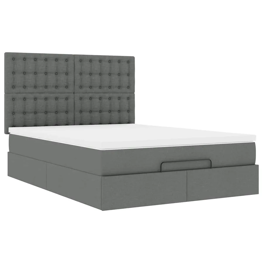 Cadre de lit ottoman avec matelas gris foncé 140x200 cm tissu - 7