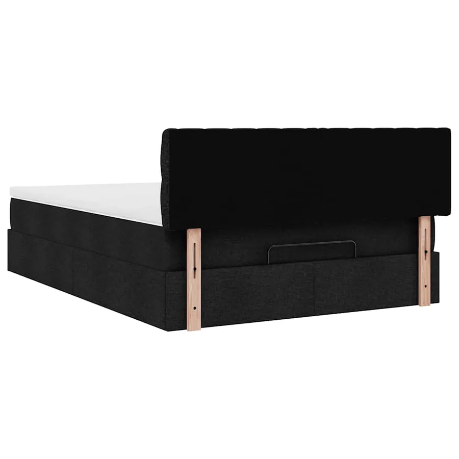 Lit ottoman avec matelas noir 140x200 cm tissu - 11