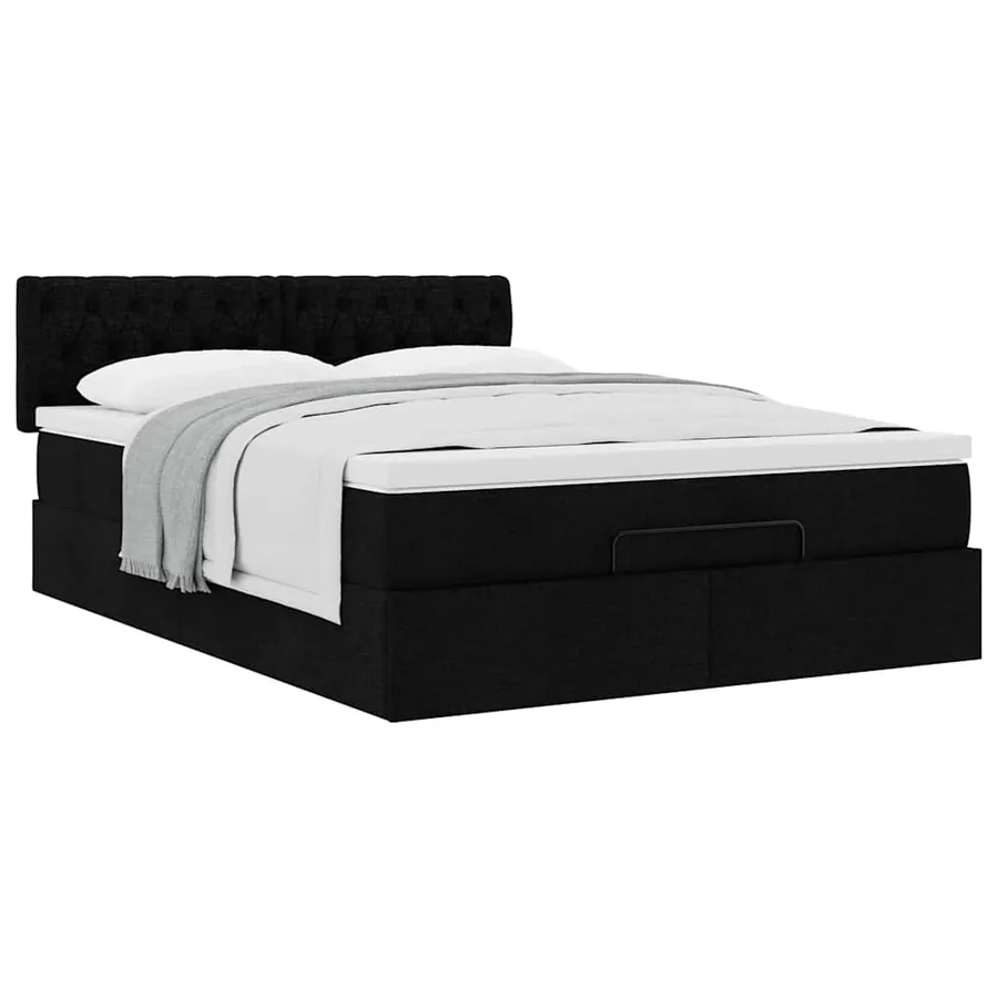 Lit ottoman avec matelas noir 140x200 cm tissu - 4