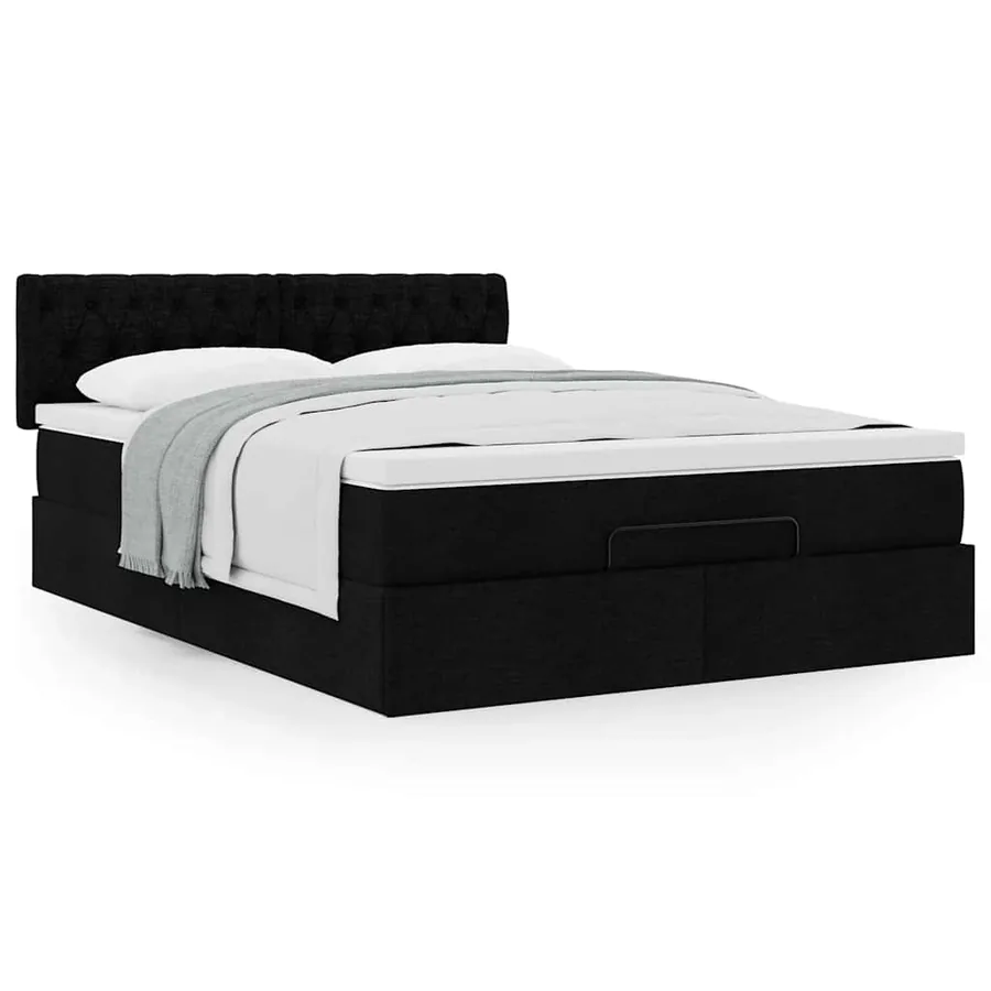 Lit ottoman avec matelas noir 140x200 cm tissu - 5