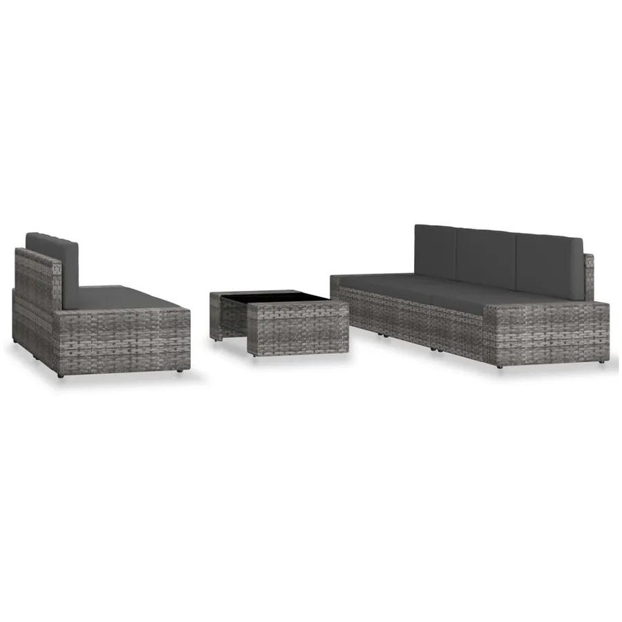 Salon de jardin 6 pcs Résine tressée Gris - 2