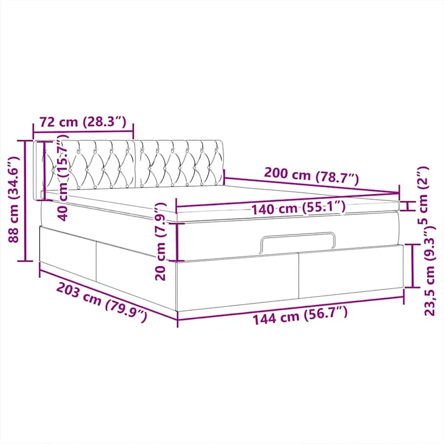 Lit ottoman avec matelas et LED noir 140x200 cm tissu - 18