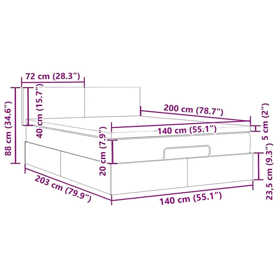 Lit ottoman avec matelas et LED noir 140x200 cm tissu - 18