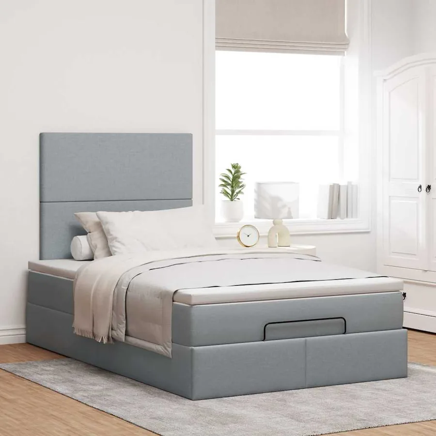 Cadre de lit ottoman avec matelas gris clair 120x190 cm tissu - 3