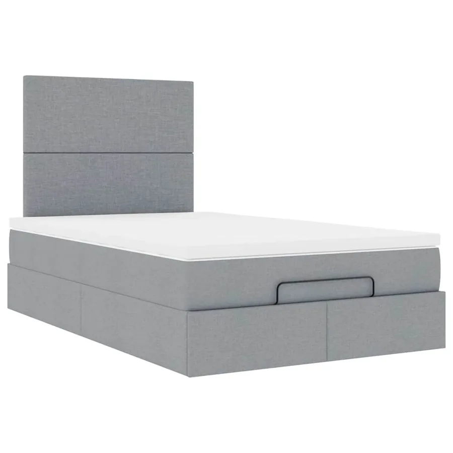 Cadre de lit ottoman avec matelas gris clair 120x190 cm tissu - 6