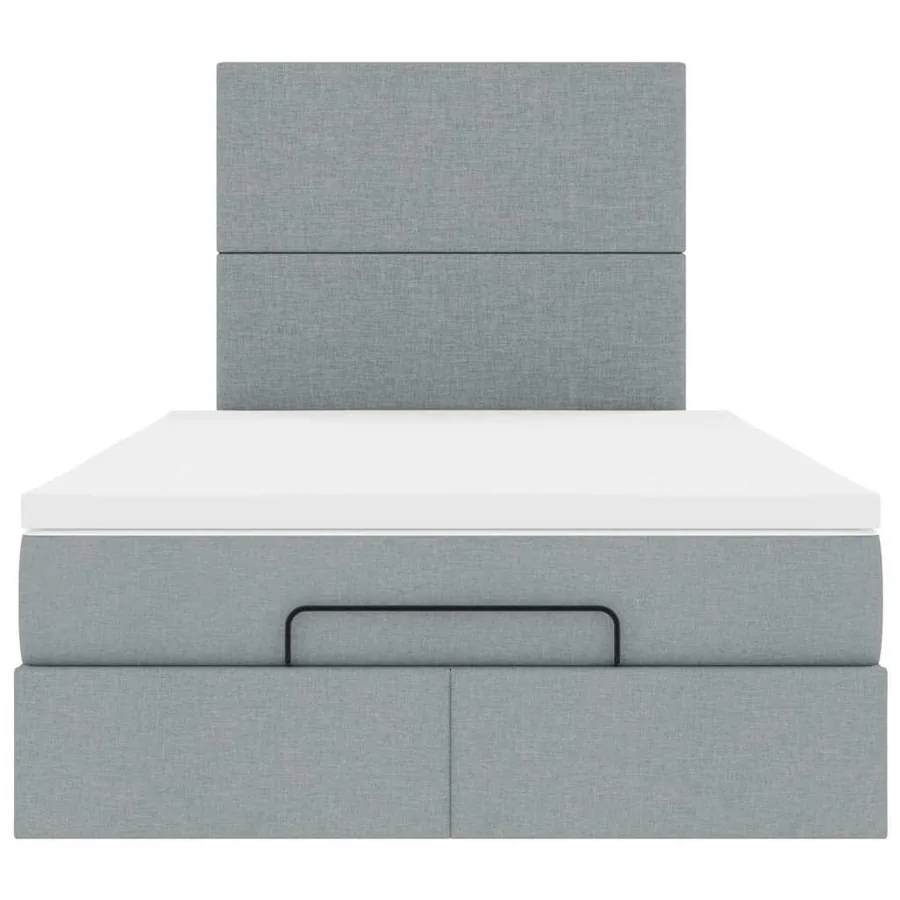 Cadre de lit ottoman avec matelas gris clair 120x190 cm tissu - 7