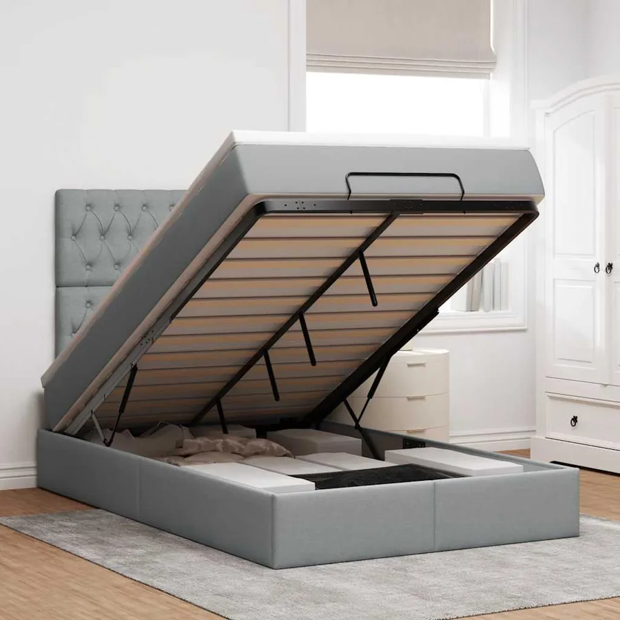 Cadre de lit ottoman avec matelas gris clair 120x190 cm tissu