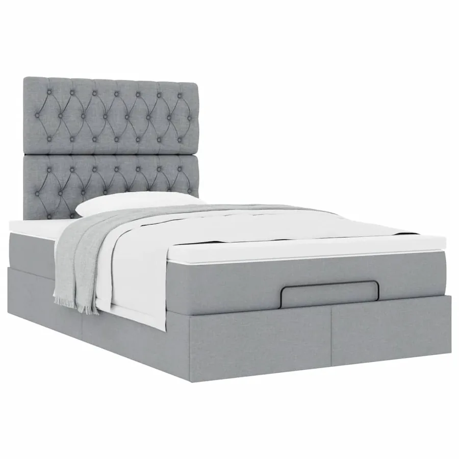 Cadre de lit ottoman avec matelas gris clair 120x190 cm tissu - 5