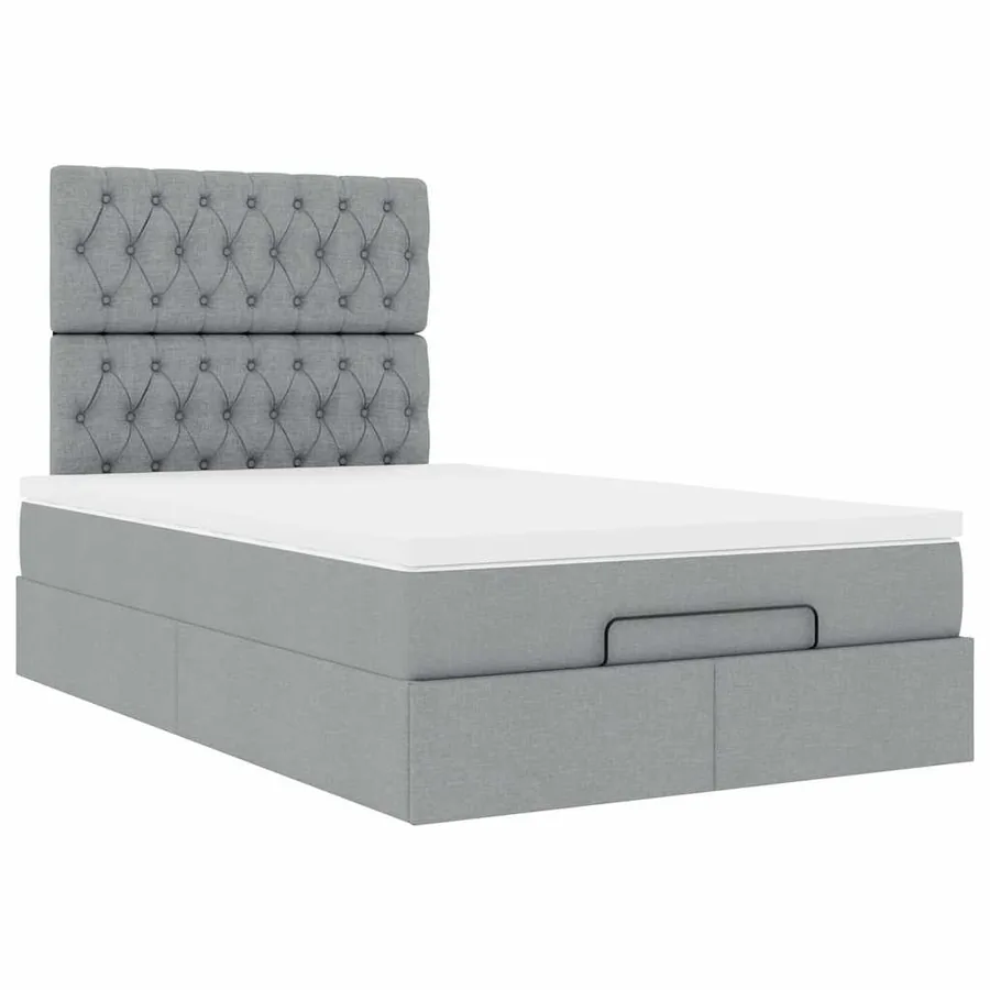 Cadre de lit ottoman avec matelas gris clair 120x190 cm tissu - 6
