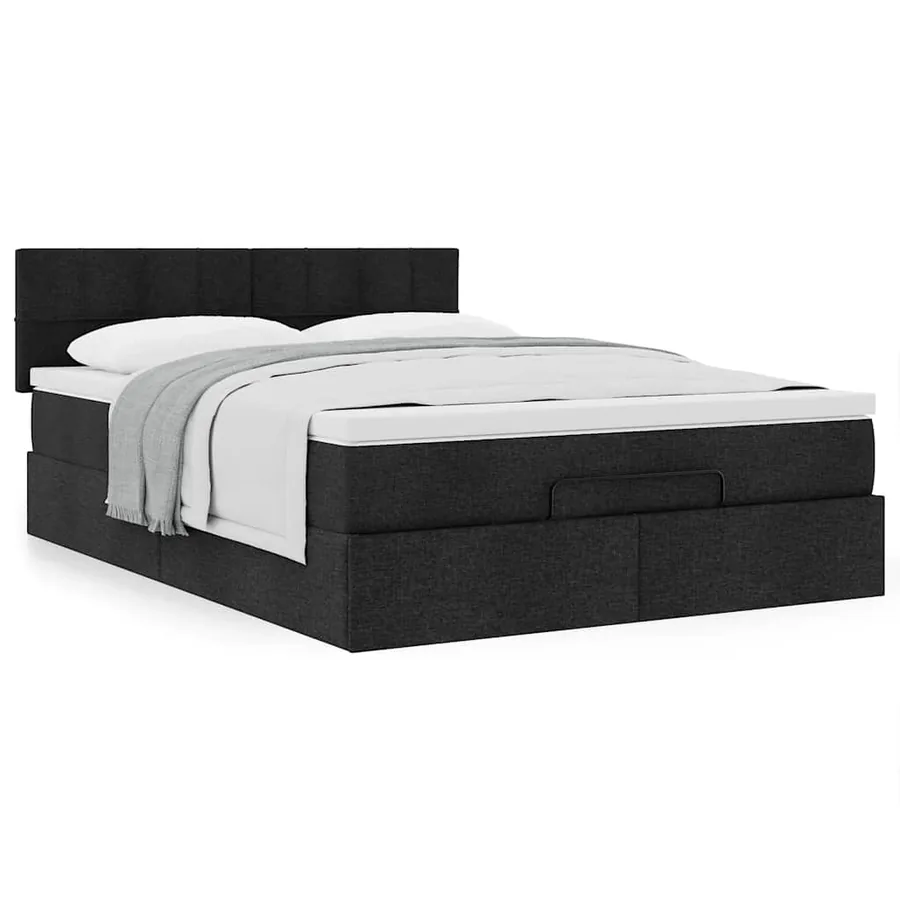 Lit ottoman avec matelas noir 140x200 cm tissu - 5