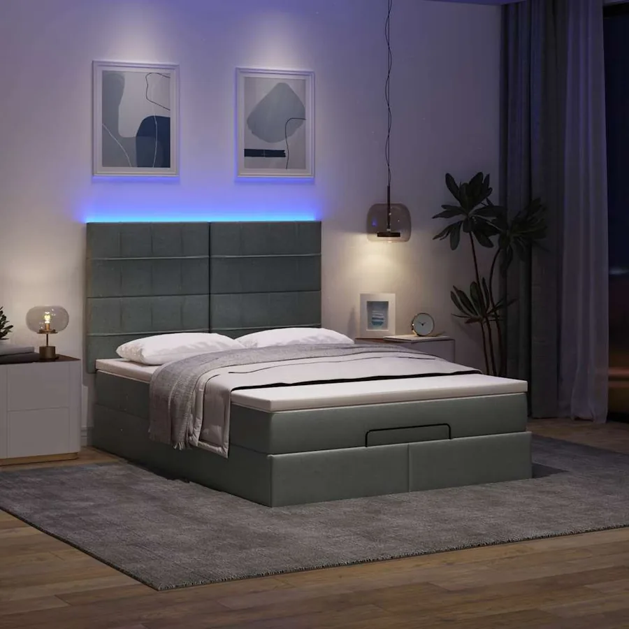 Cadre de lit ottoman avec matelas gris foncé 140x200 cm tissu - 3